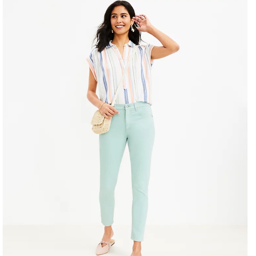 NWT Loft High Rise Ankle Skinny Jean button up closure size 8 in aqua blue